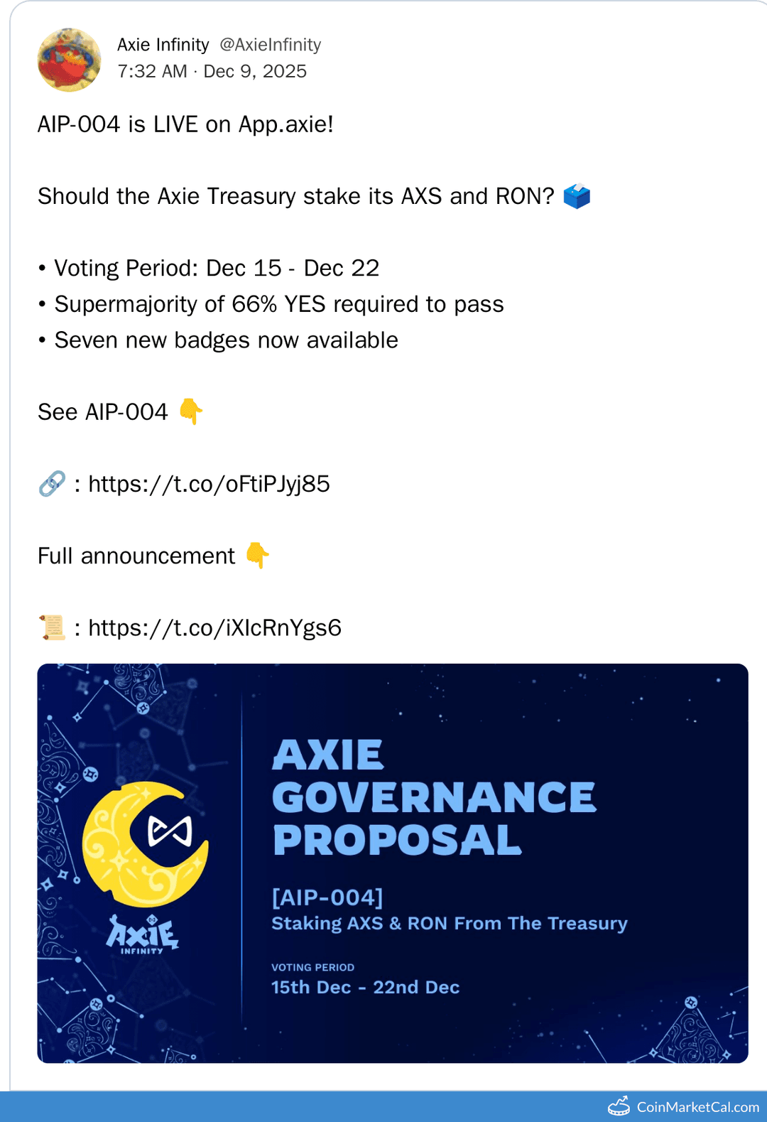 Axie Infinity AIP-004 Vote on Treasury Staking