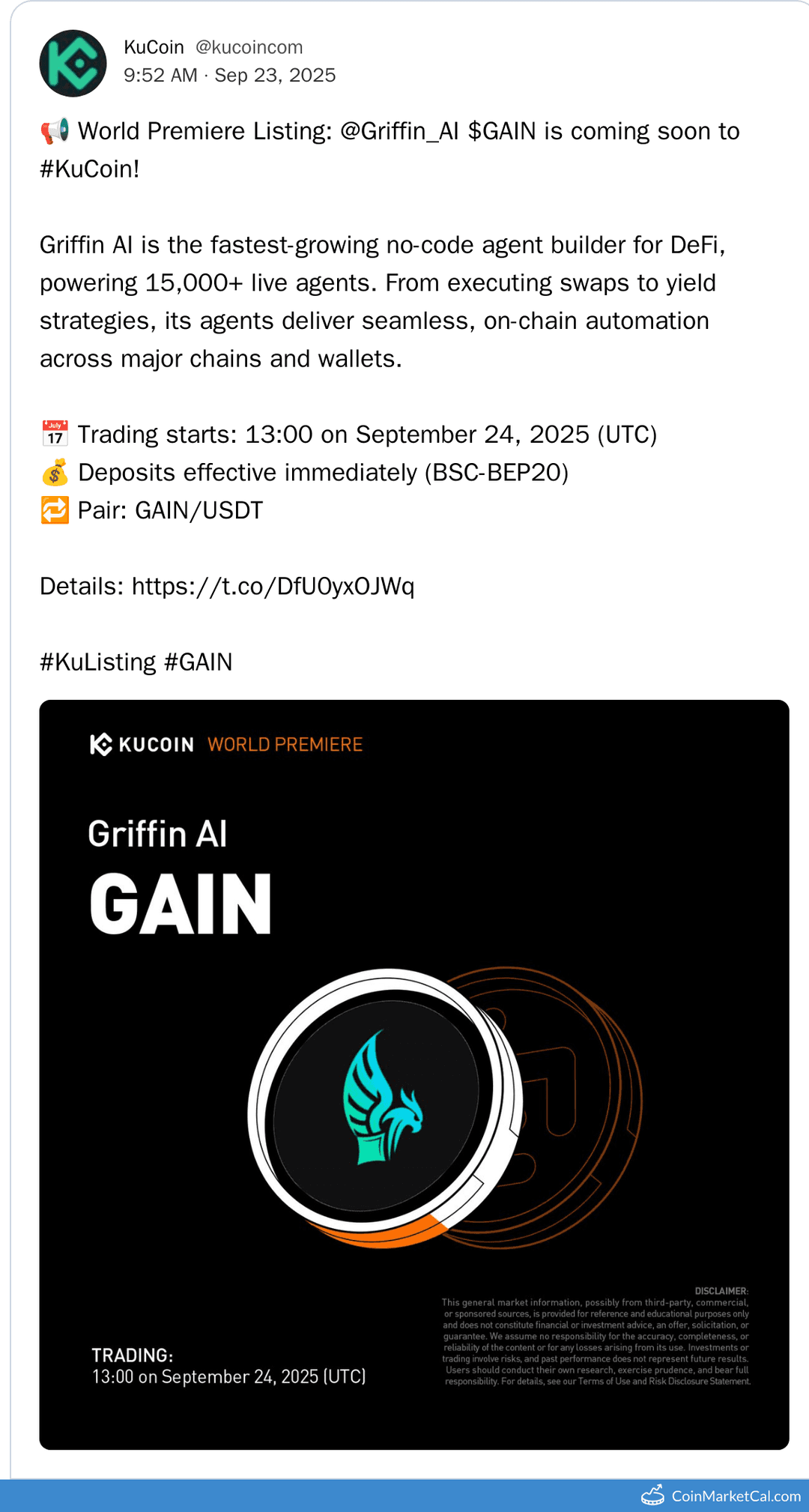 KuCoin Listing of Griffin AI (GAIN) Token