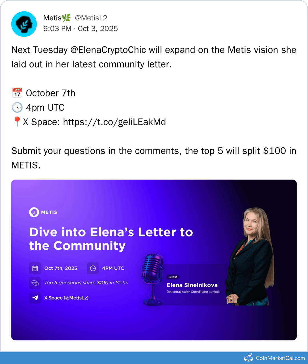 Metis Elena's Community Letter