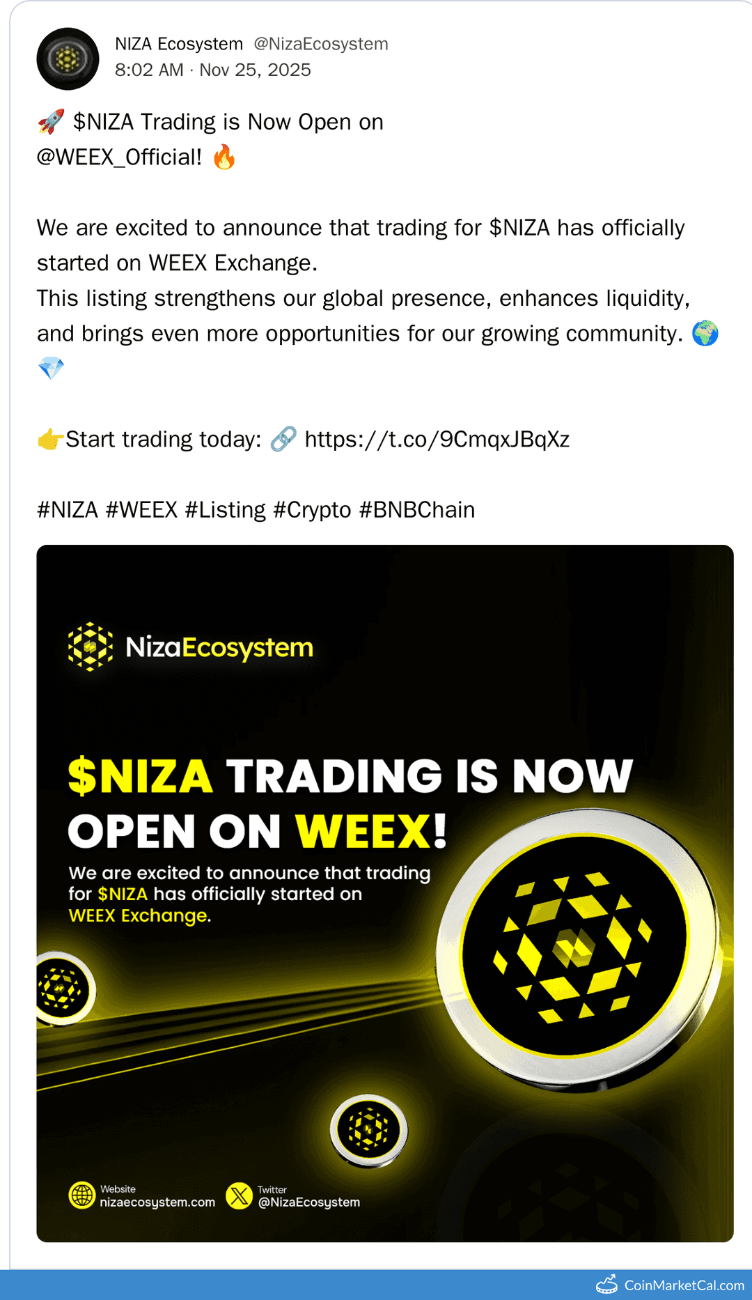 Niza Global WEEX Exchange Listing