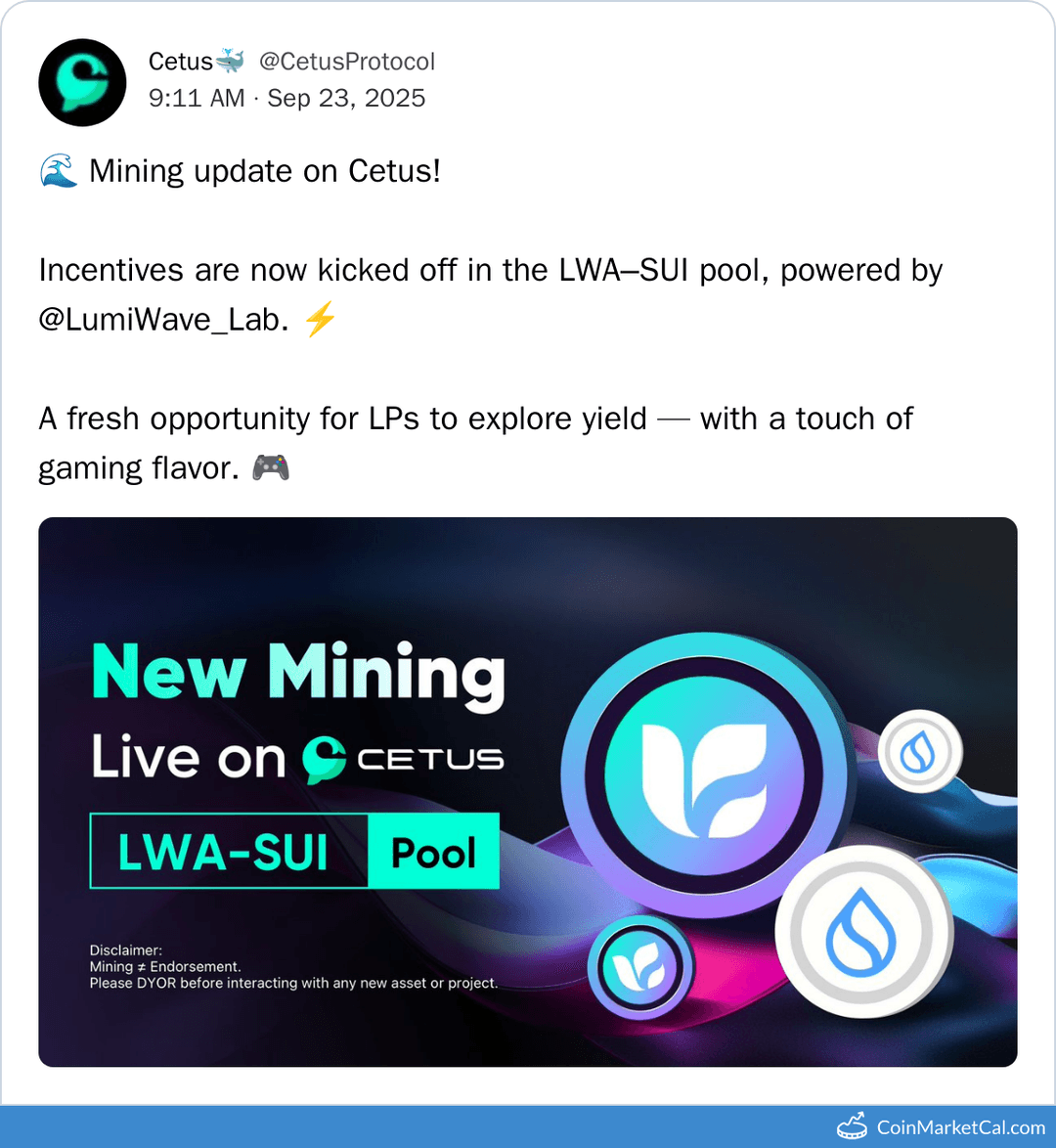 Cetus Protocol LWA–SUI Pool Mining