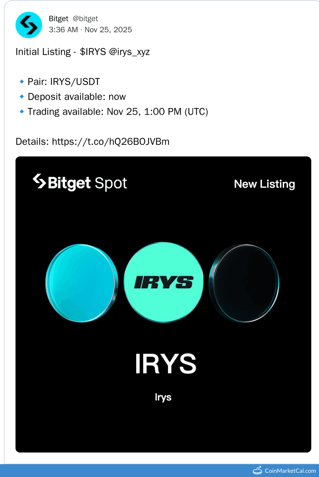 Bitget Listing: Irys IRYS/USDT Pair Launch