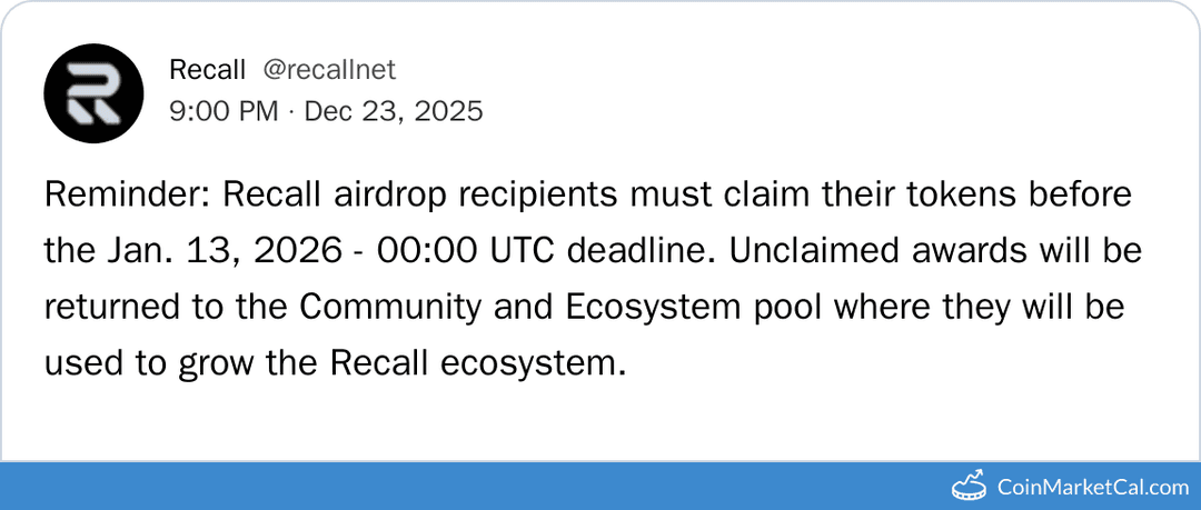Recall Airdrop Claim Deadline