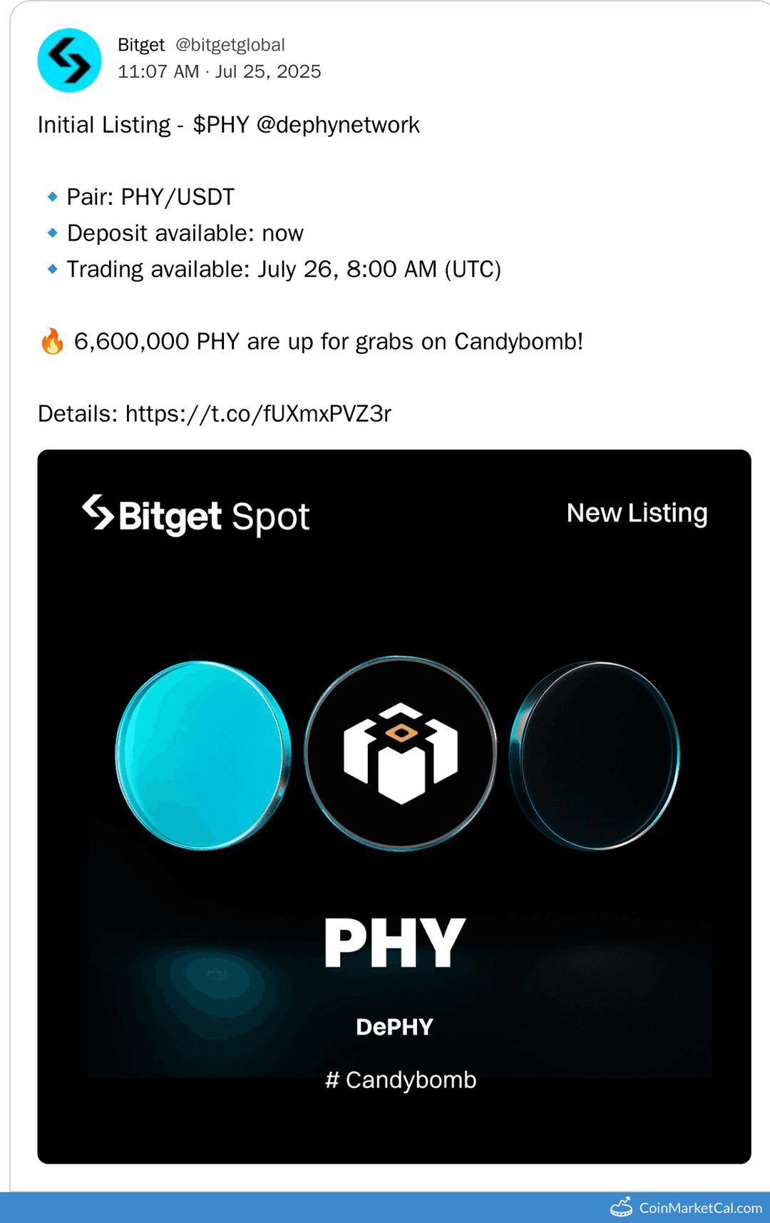 PHY Token Listing on Bitget Spot