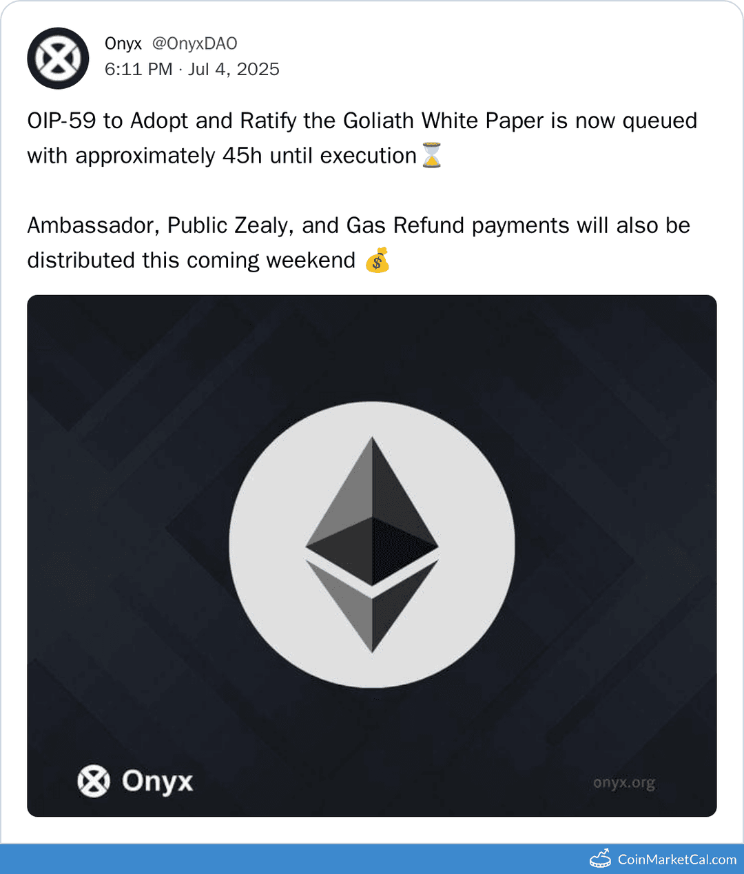 Onyxchain OIP-59: Adoption of Goliath White Paper