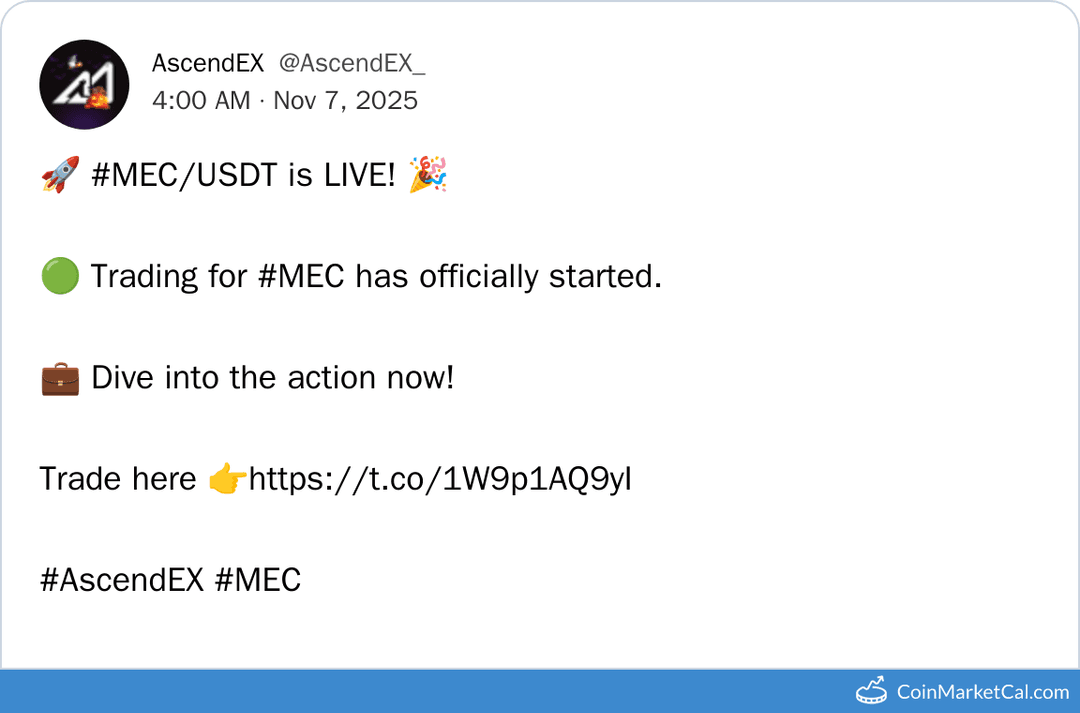 AscendEX Listing of mertcash (MEC)