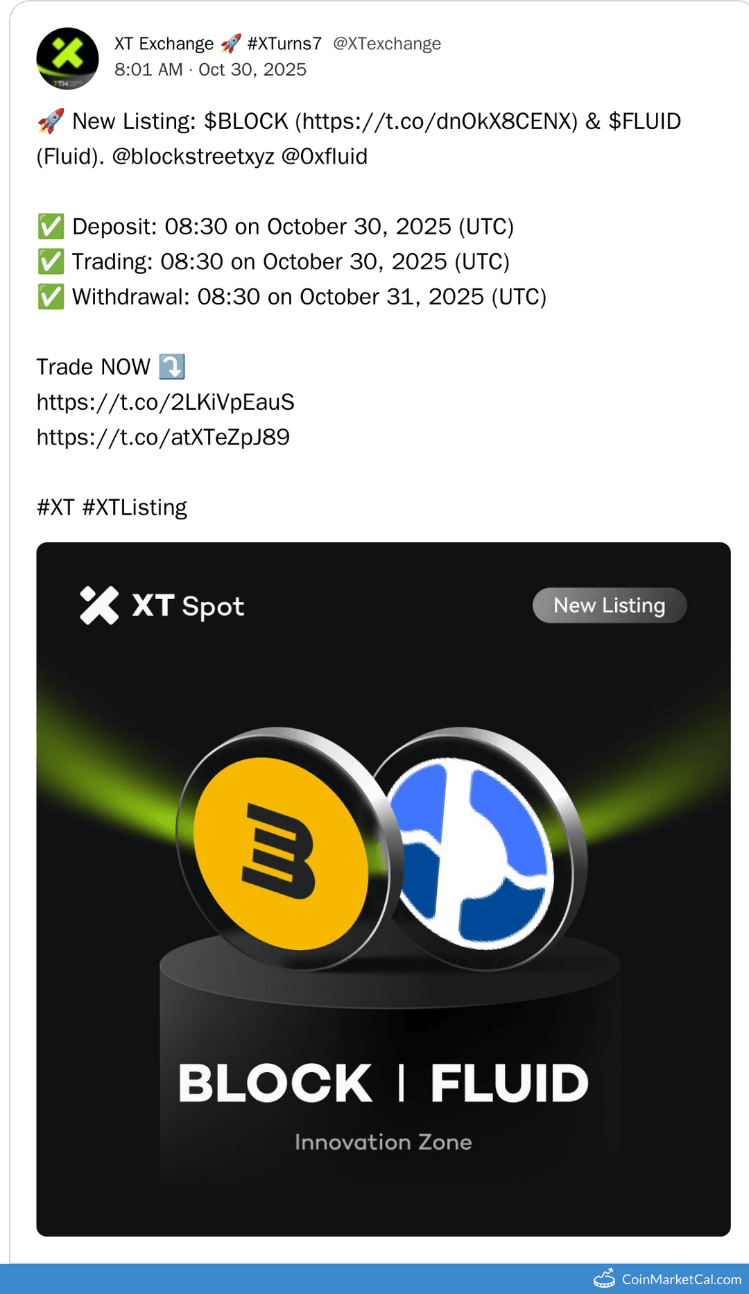 XT.COM Listing BLOCK and FLUID with USDT Pair