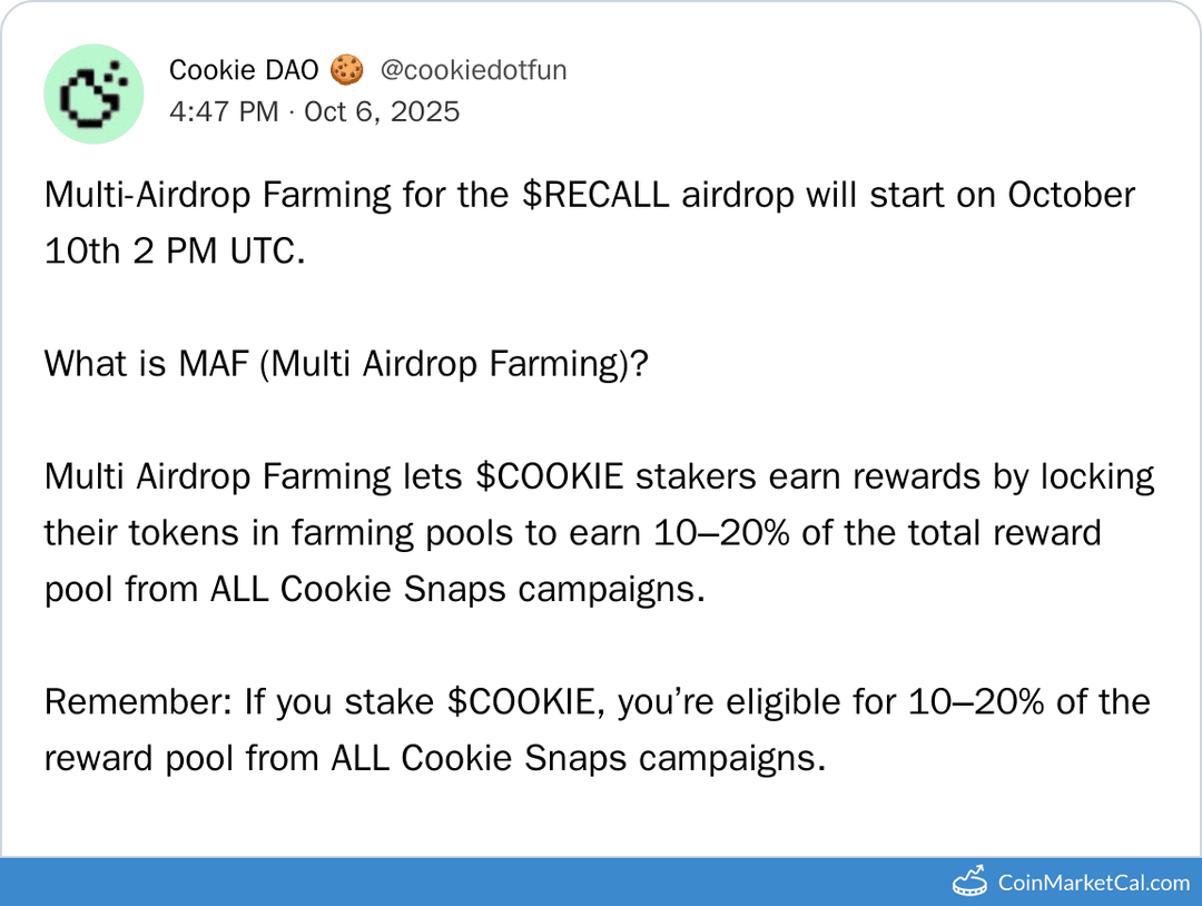Cookie DAO Multi-Airdrop Farming for $RECALL