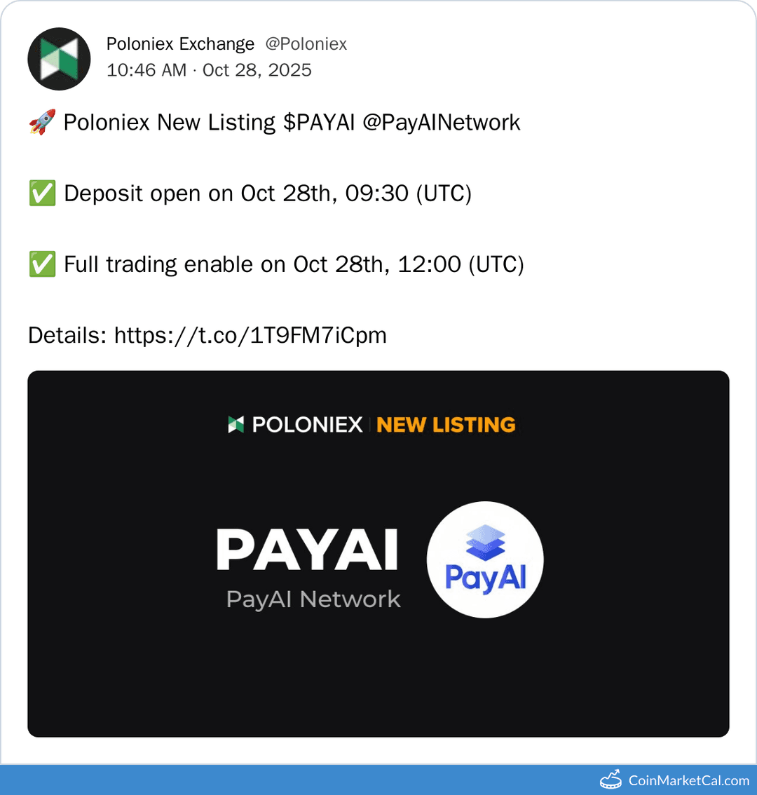 Poloniex Listing PayAI Network