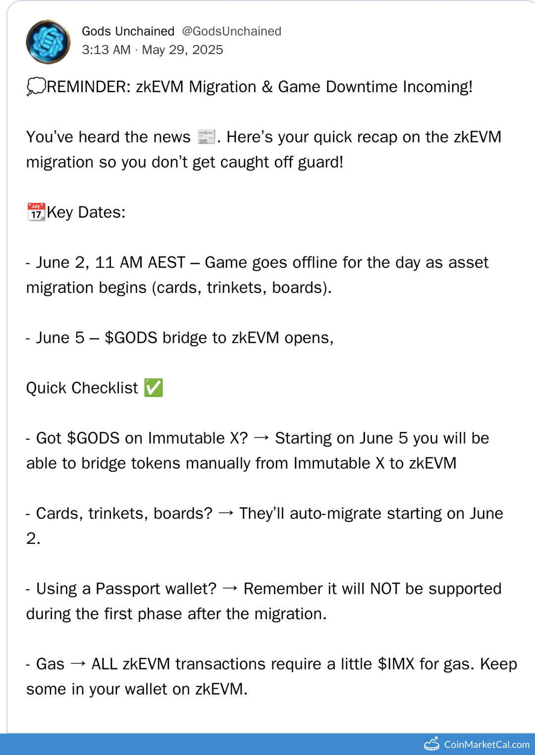 Gods Unchained zkEVM Migration