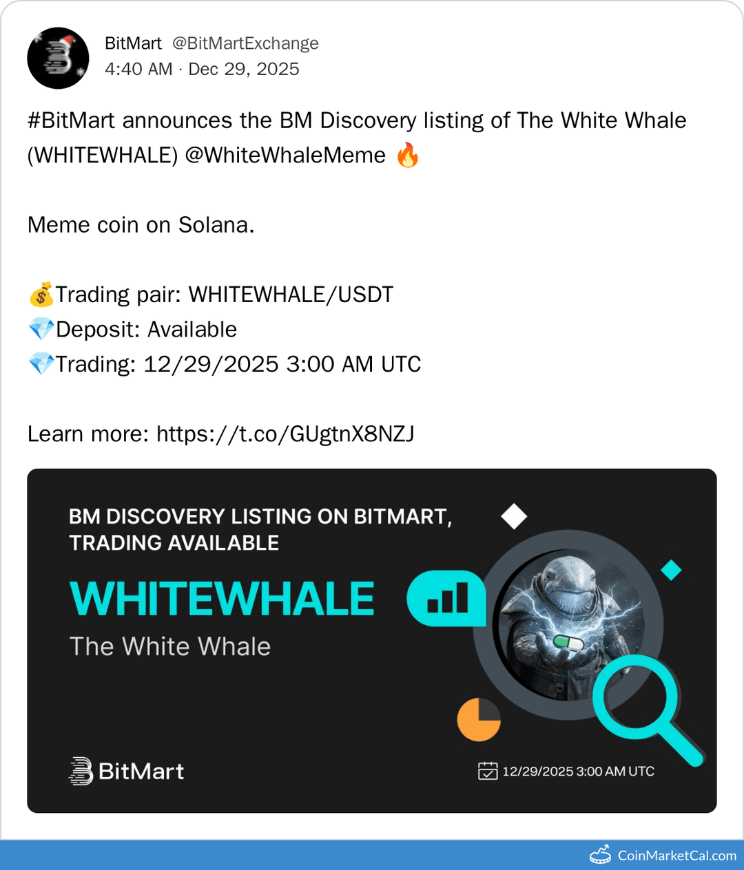 BitMart Listing of The White Whale Meme