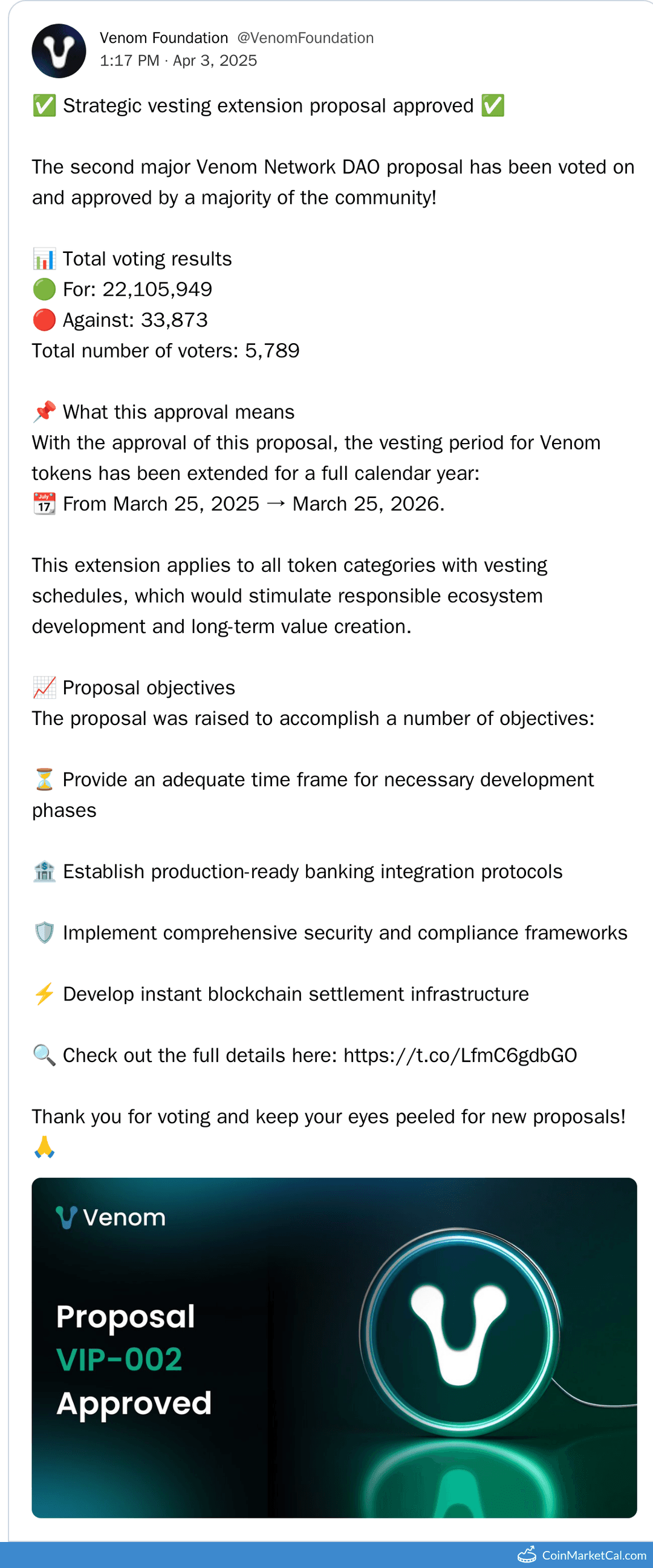 Venom Vesting Extension