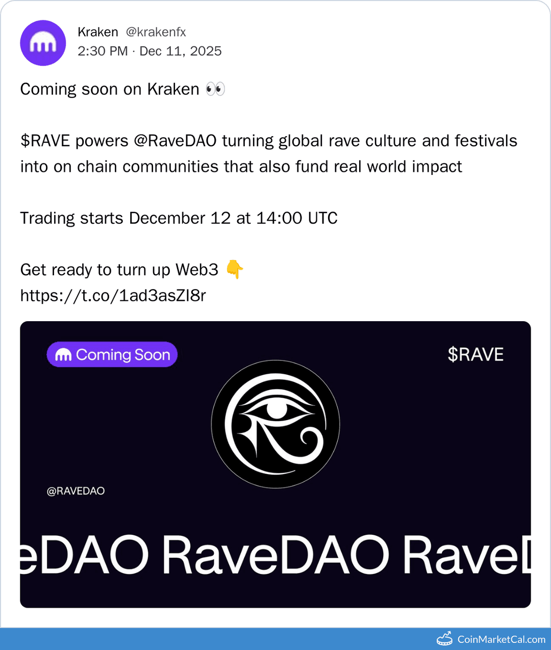 Kraken Listing of RaveDAO RAVE/USD and RAVE/EUR