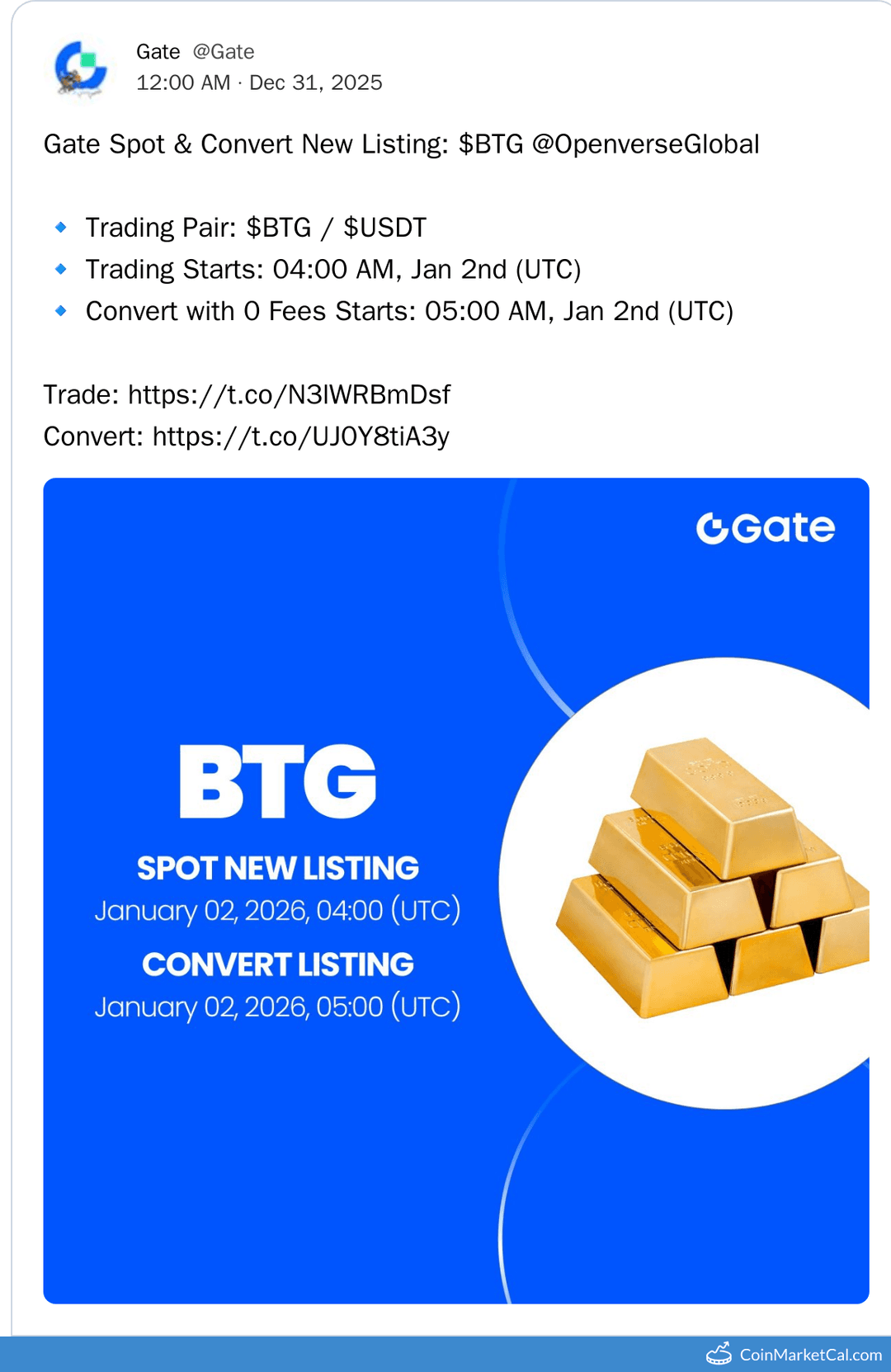 Gate Listing of Openverse Global BTG/USDT