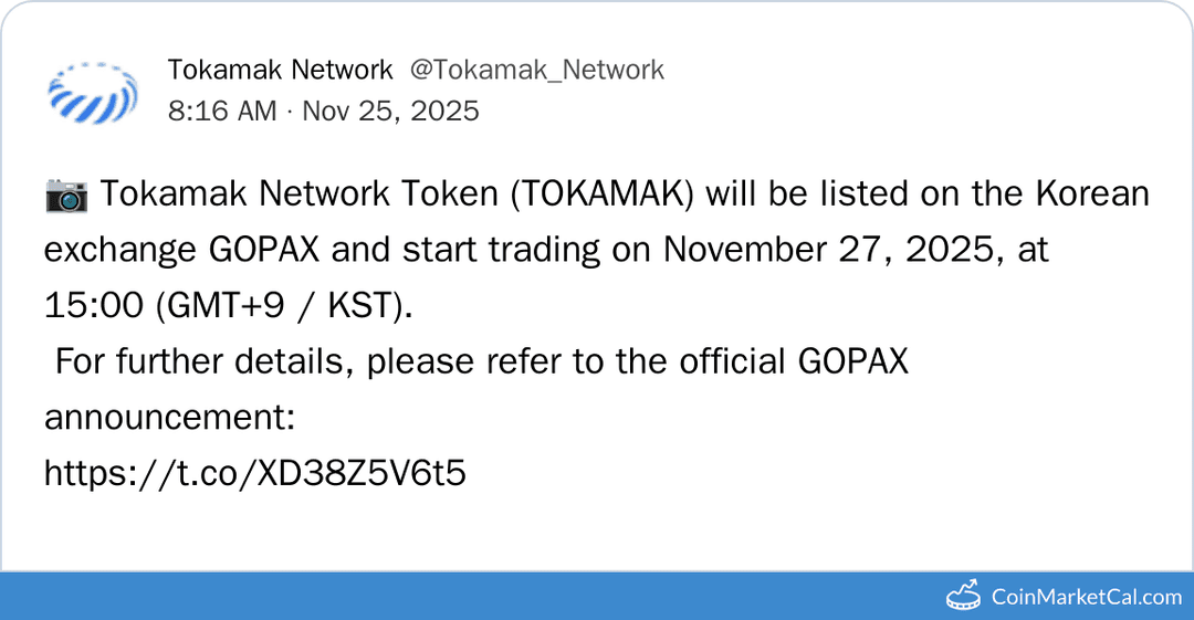 Tokamak Network GOPAX Listing