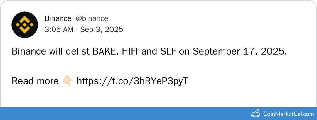 Binance Delisting of BAKE, HIFI, and SLF