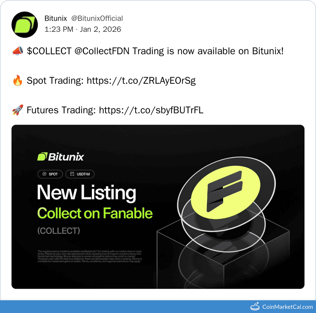 Bitunix Listing of Collect on Fanable