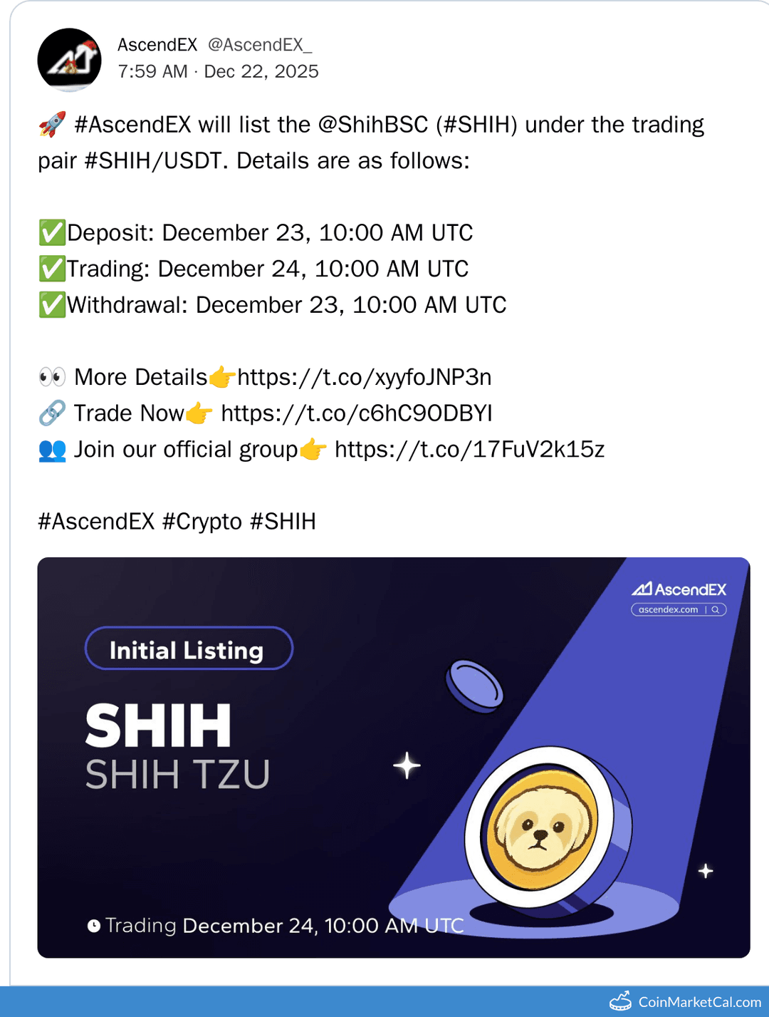 AscendEX Listing of Shih Tzu Token
