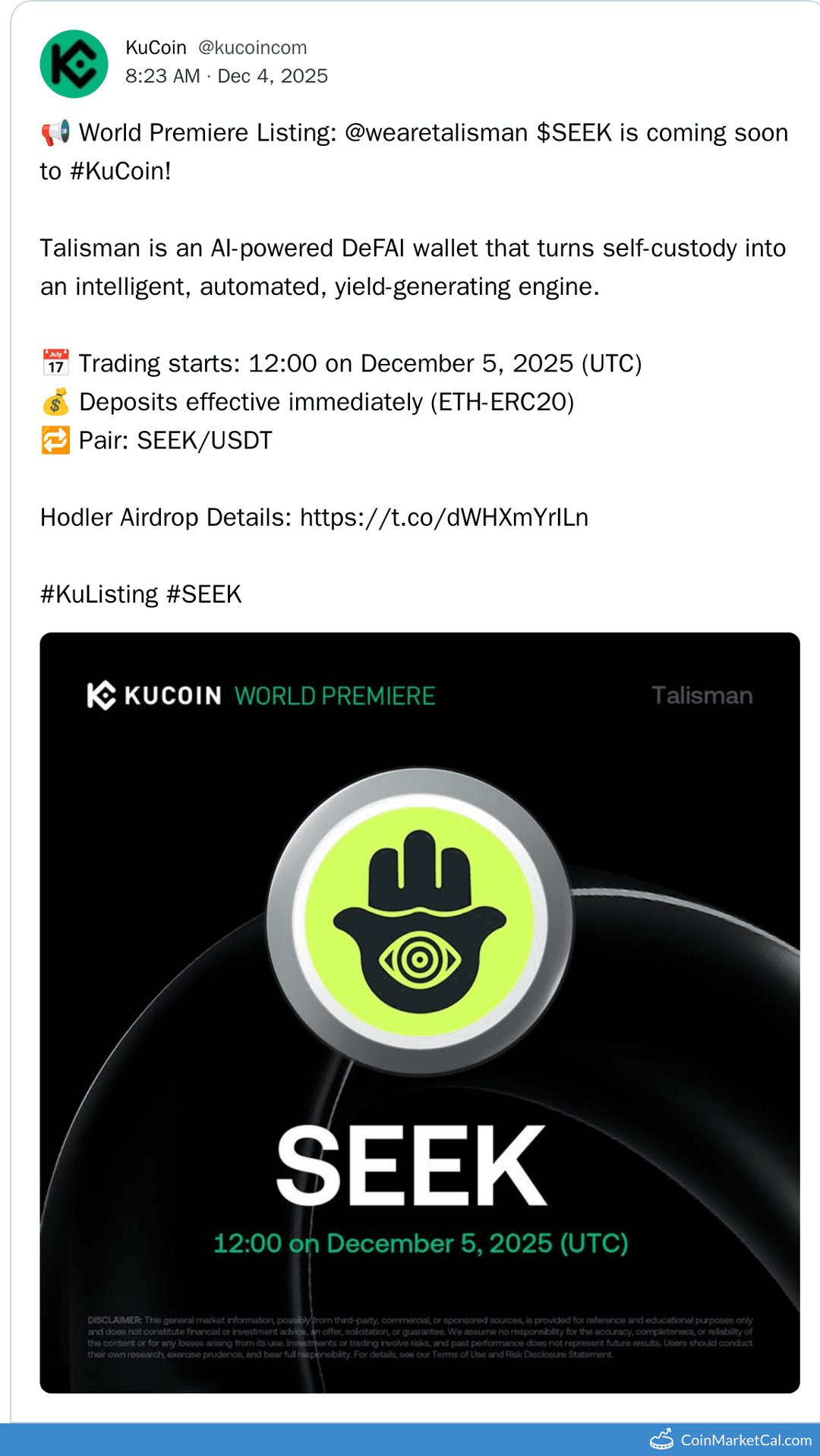 KuCoin Listing of Talisman (SEEK)