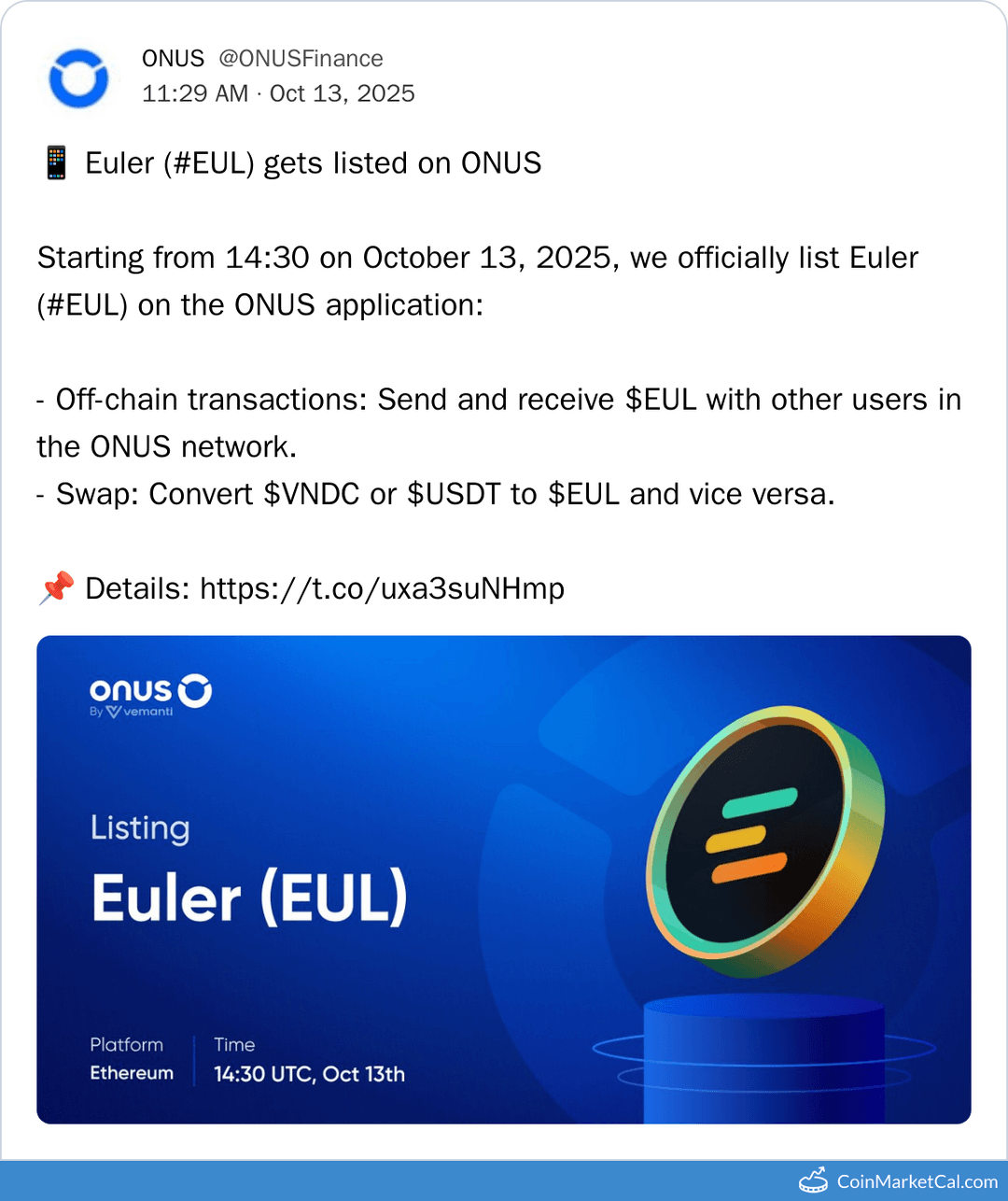ONUS Euler Listing on ONUS Exchange