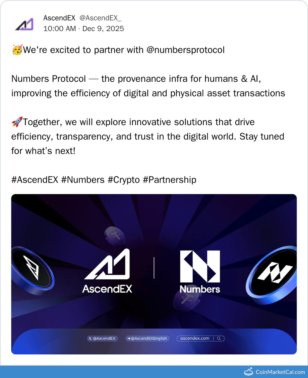 AscendEX - Numbers Partnership Enhancing Efficiency