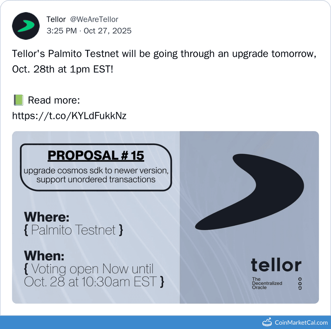 Tellor Tributes Palmito Testnet Upgrade