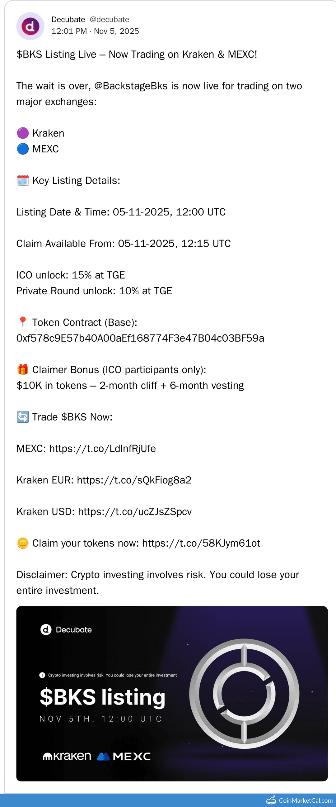 Kraken Listing of Backstage