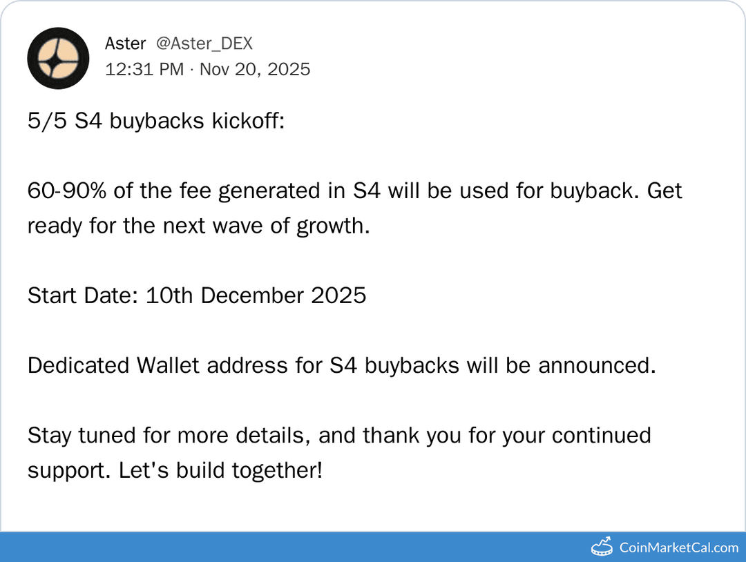 Aster S4 Buybacks Launch