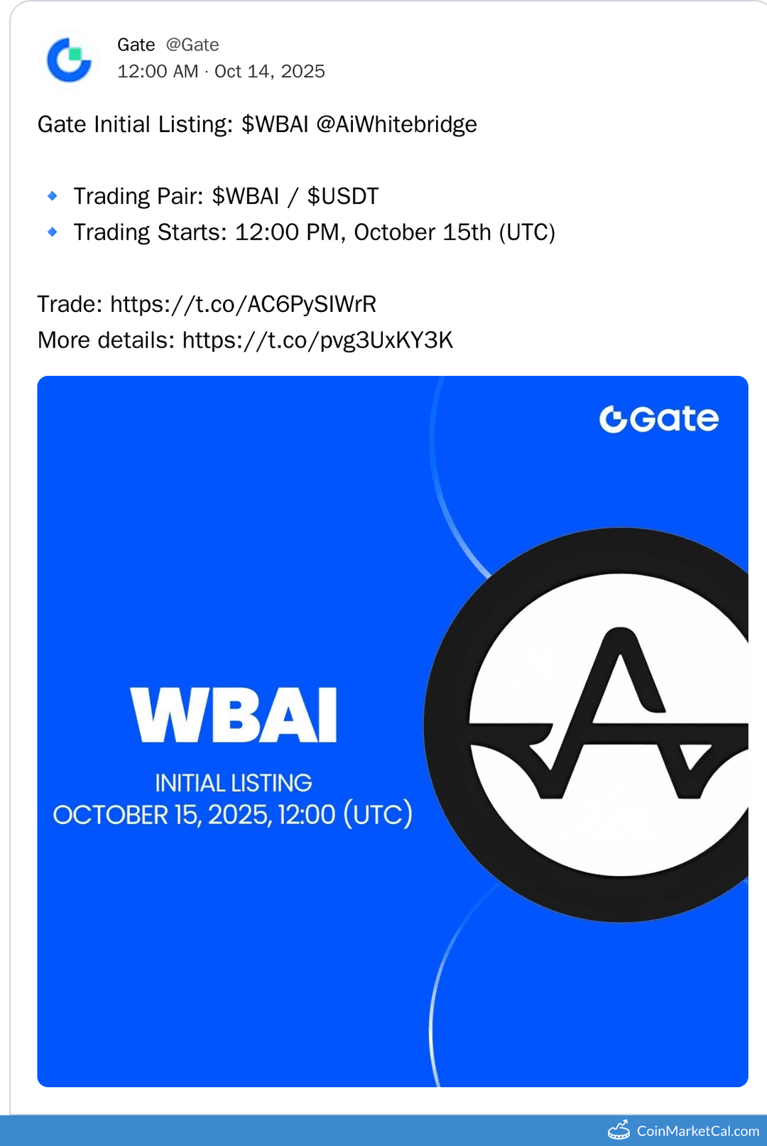 Gate.io Listing WhiteBridge (WBAI/USDT)