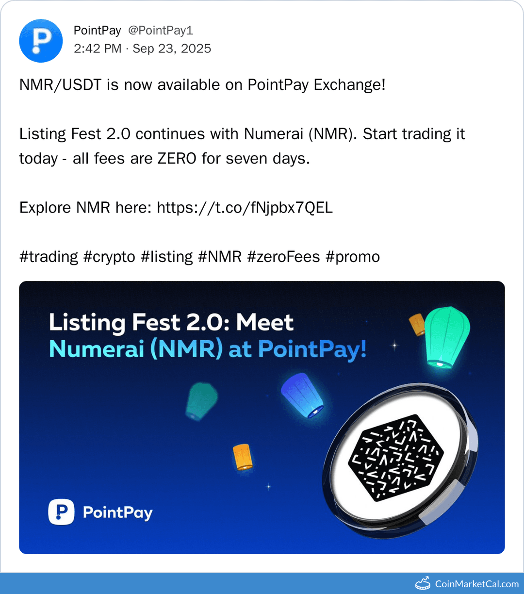 PointPay Listing of Numeraire (NMR)