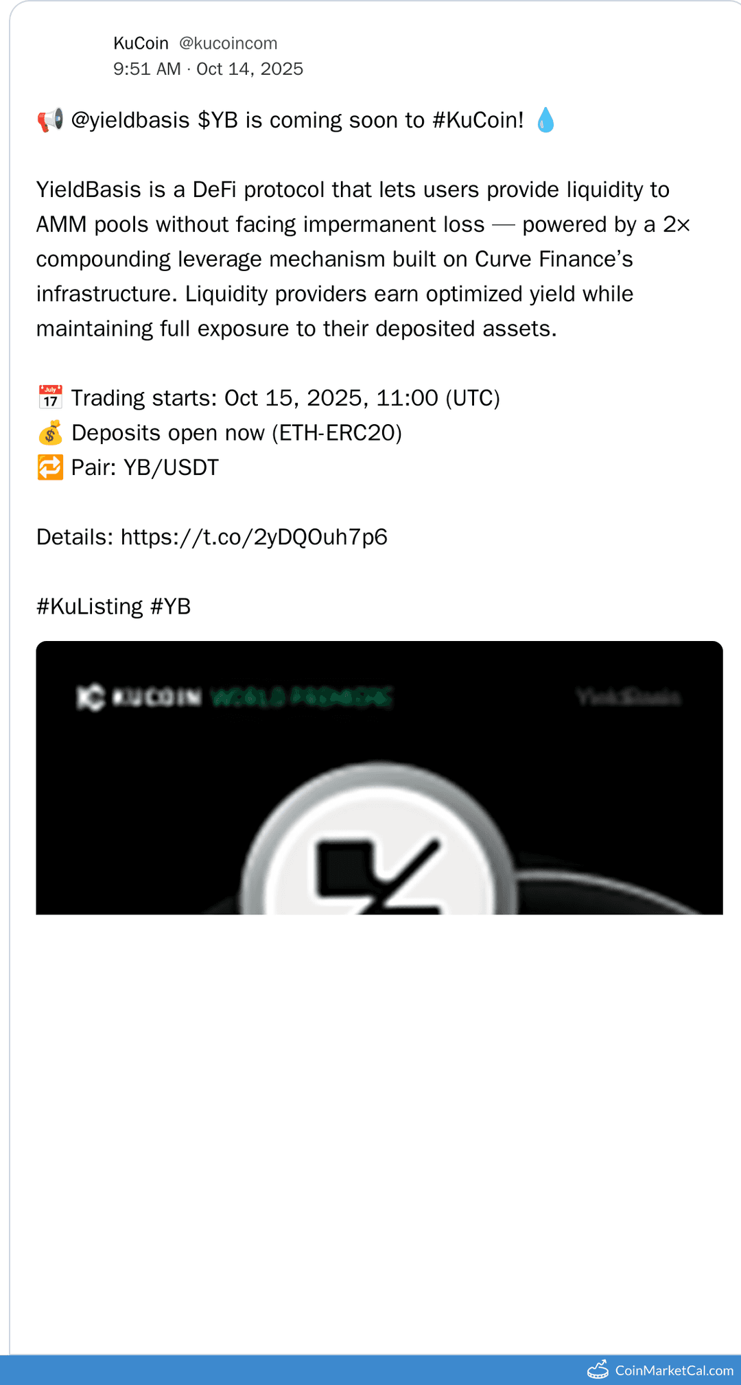 KuCoin Listing: Yield Basis (YB) on Oct 15, 2025