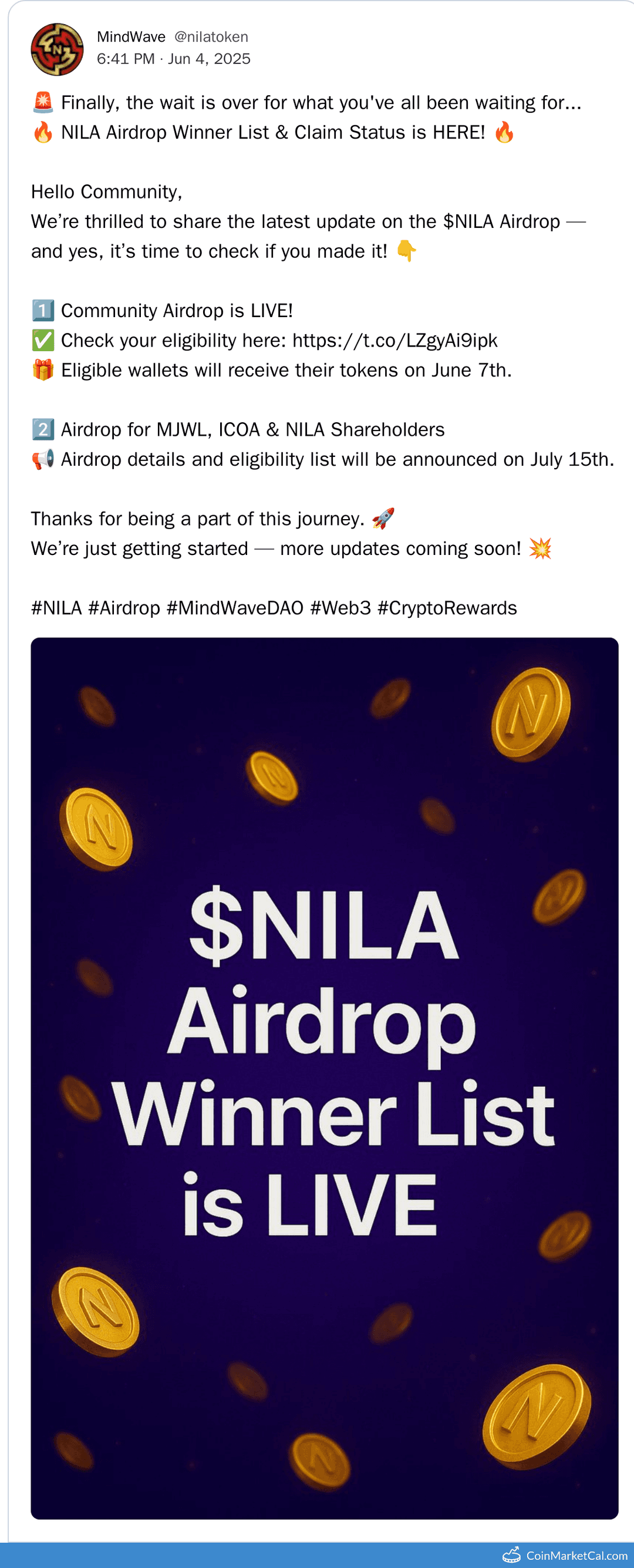 NILA Airdrop for MJWL, ICOA & Shareholders