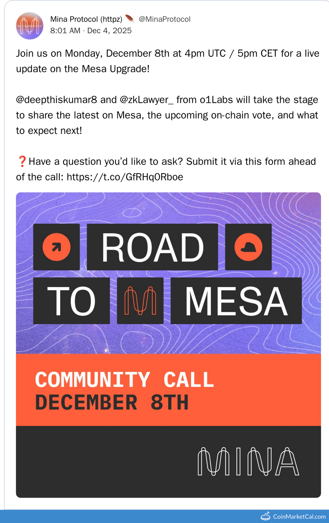 Mina Protocol Mesa Upgrade Call