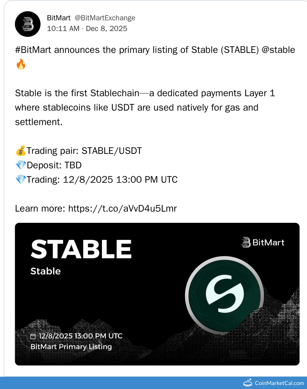 BitMart Listing: Stable Token STABLE/USDT Pair