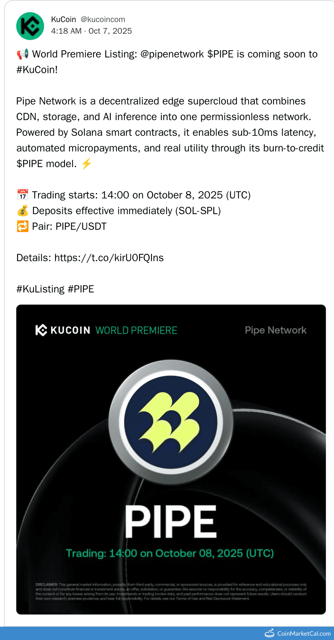 KuCoin Listing of Pipe Network (PIPE)