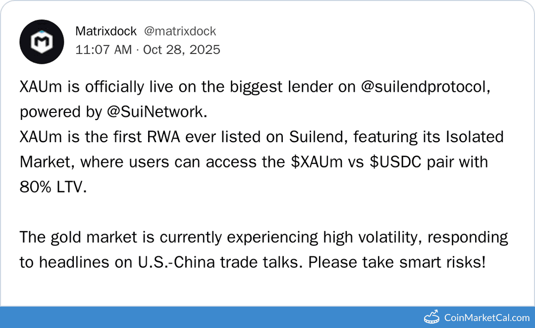 Matrixdock Gold XAUm on Suilend
