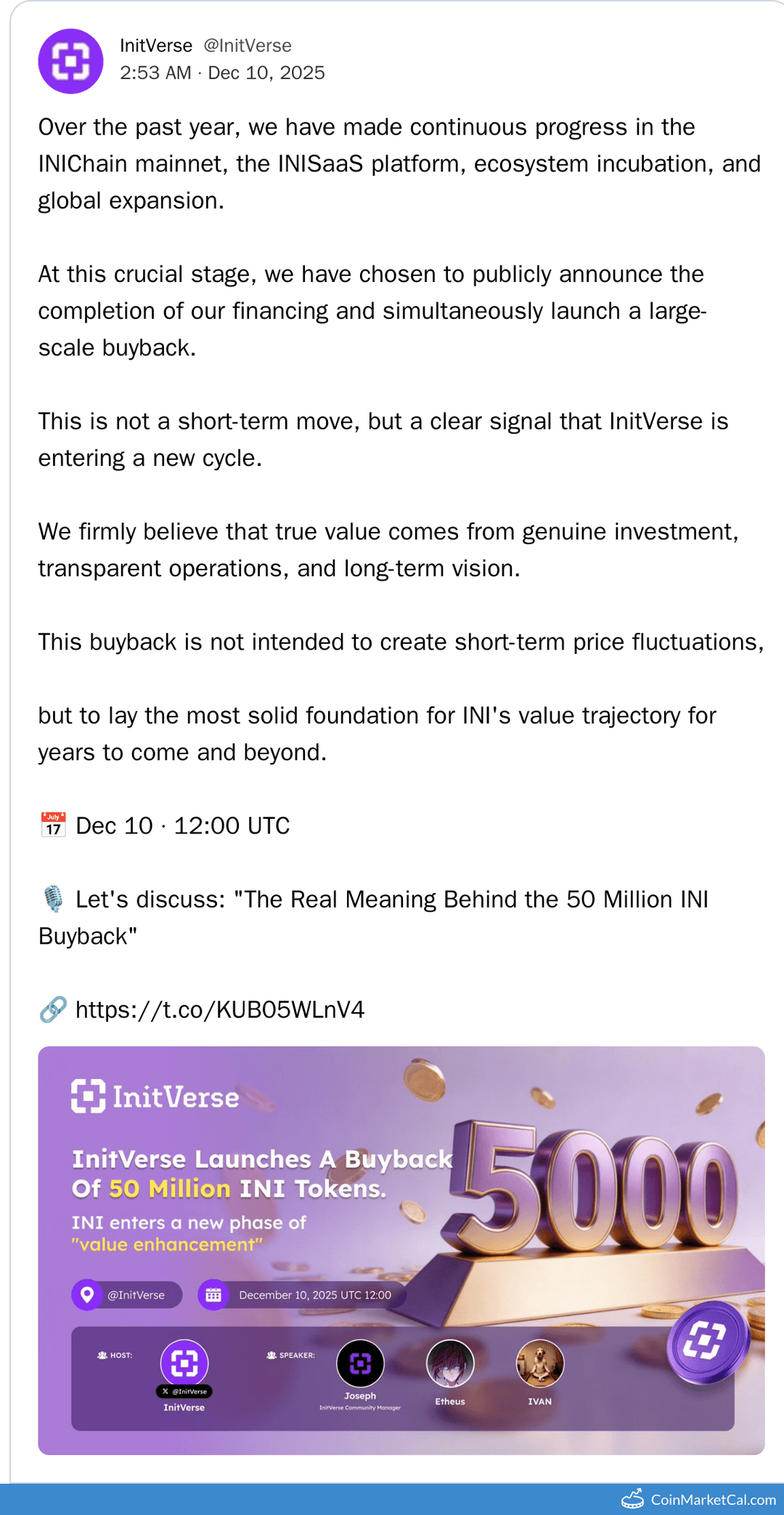 IniVerse (INI) Buyback Discussion