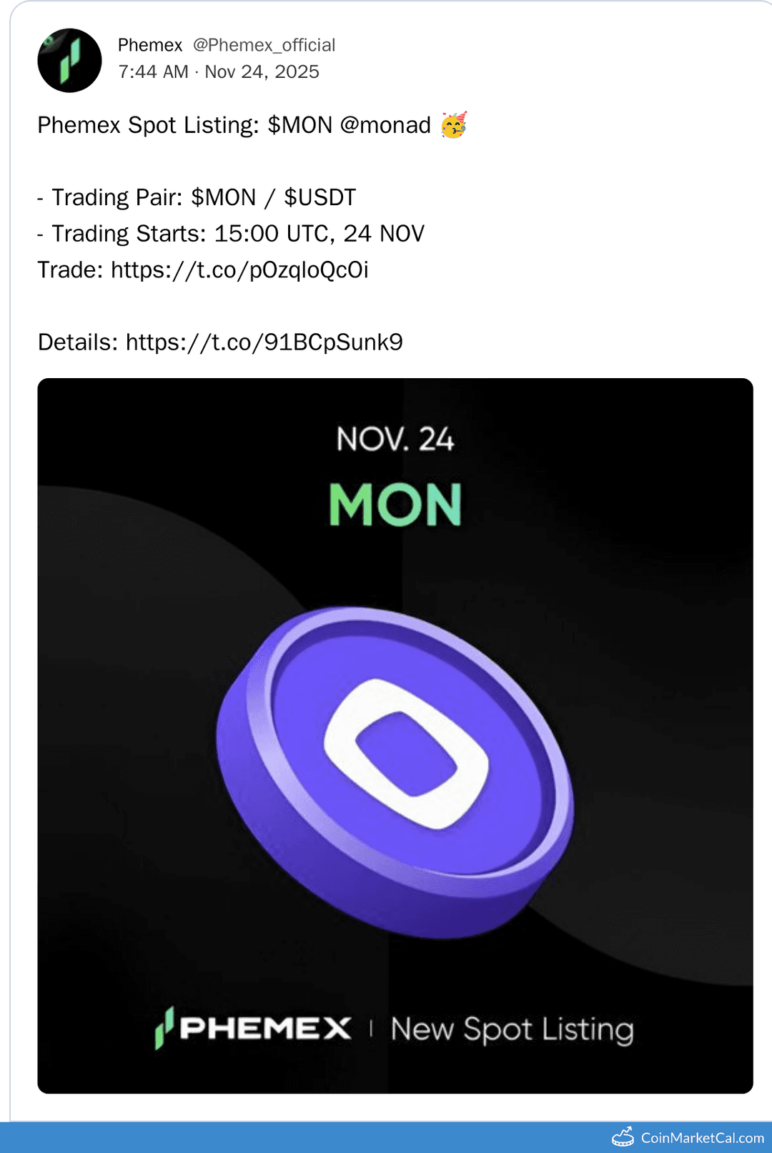 Phemex Listing of Monad (MON)