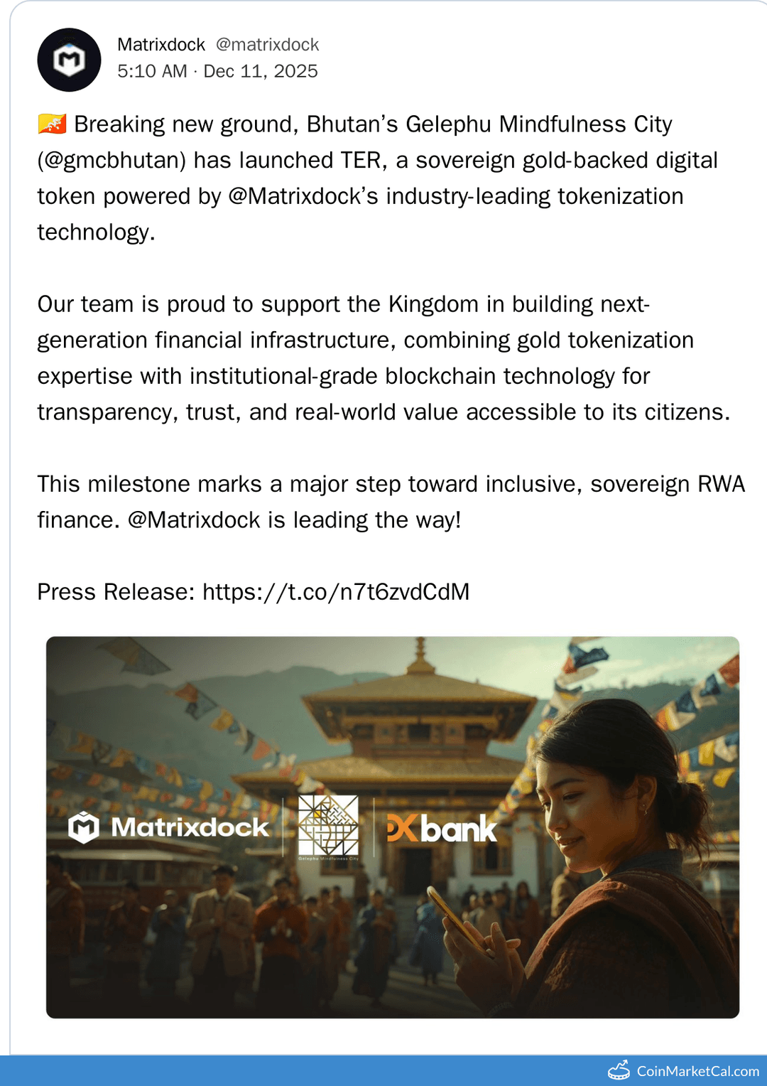 Matrixdock & Gelephu Mindfulness City Gold Tokenization Partnership