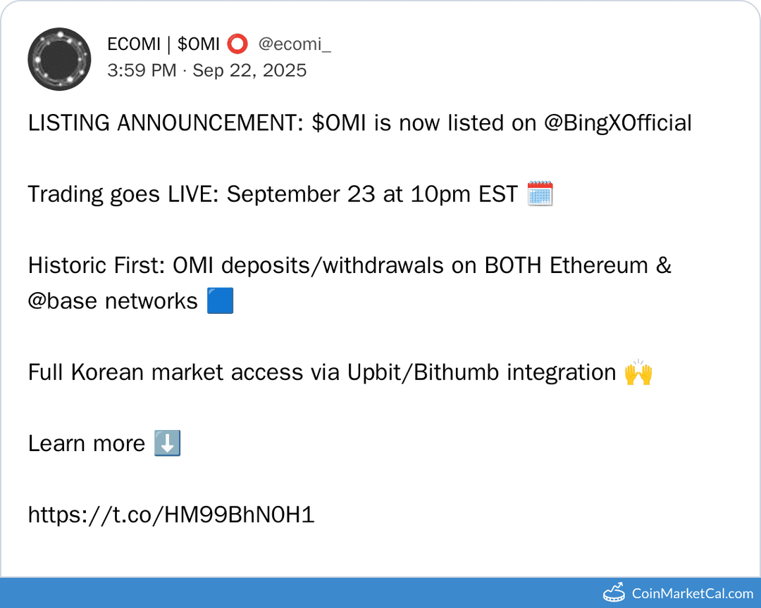 BingX Listing of ECOMI (OMI) Token
