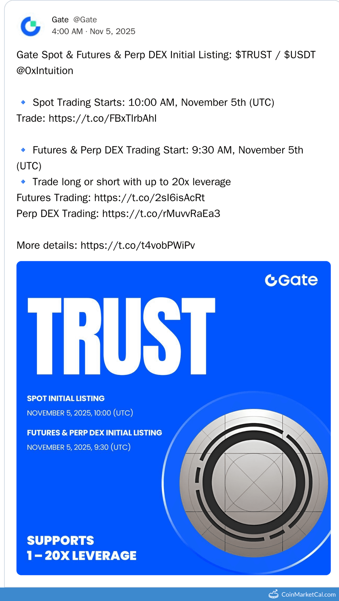 Gate Exchange Intuition (TRUST/USDT) Listing