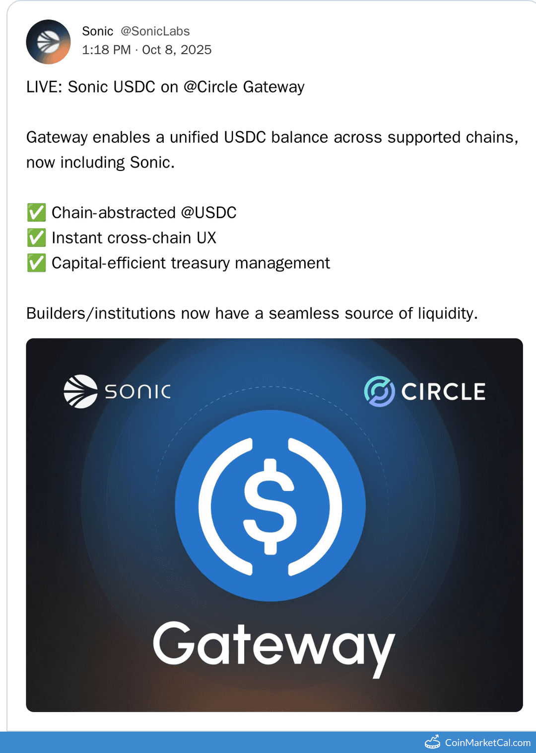 Sonic USDC Integration on Circle Gateway