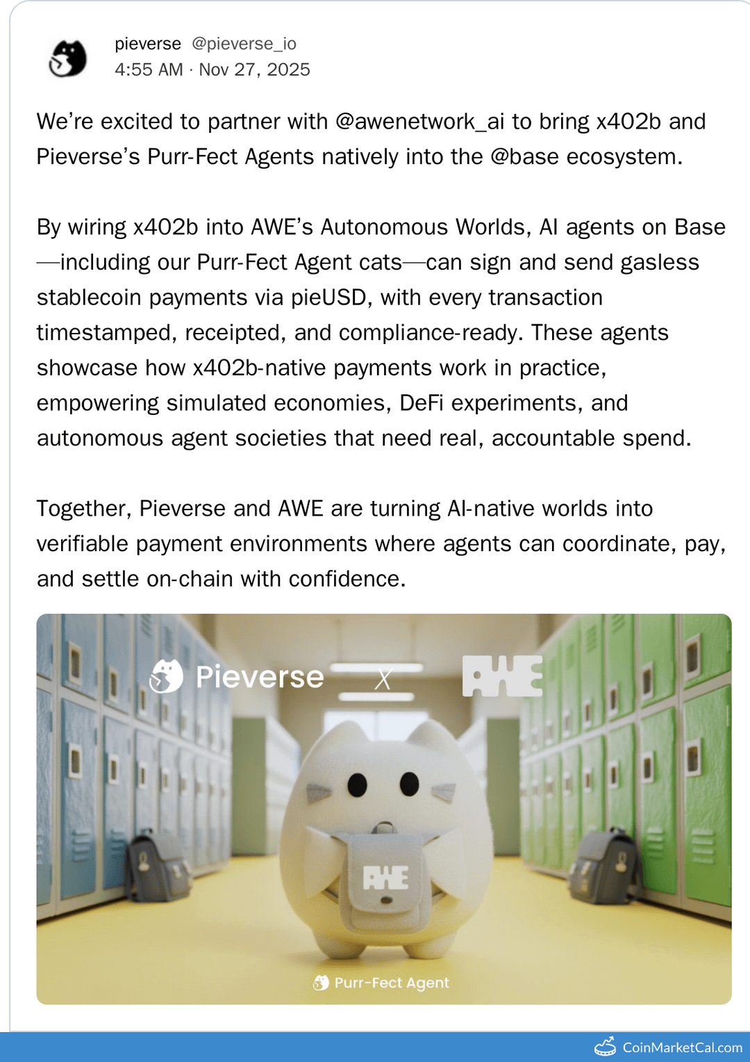 Pieverse AWE & X402b Payments Partnership