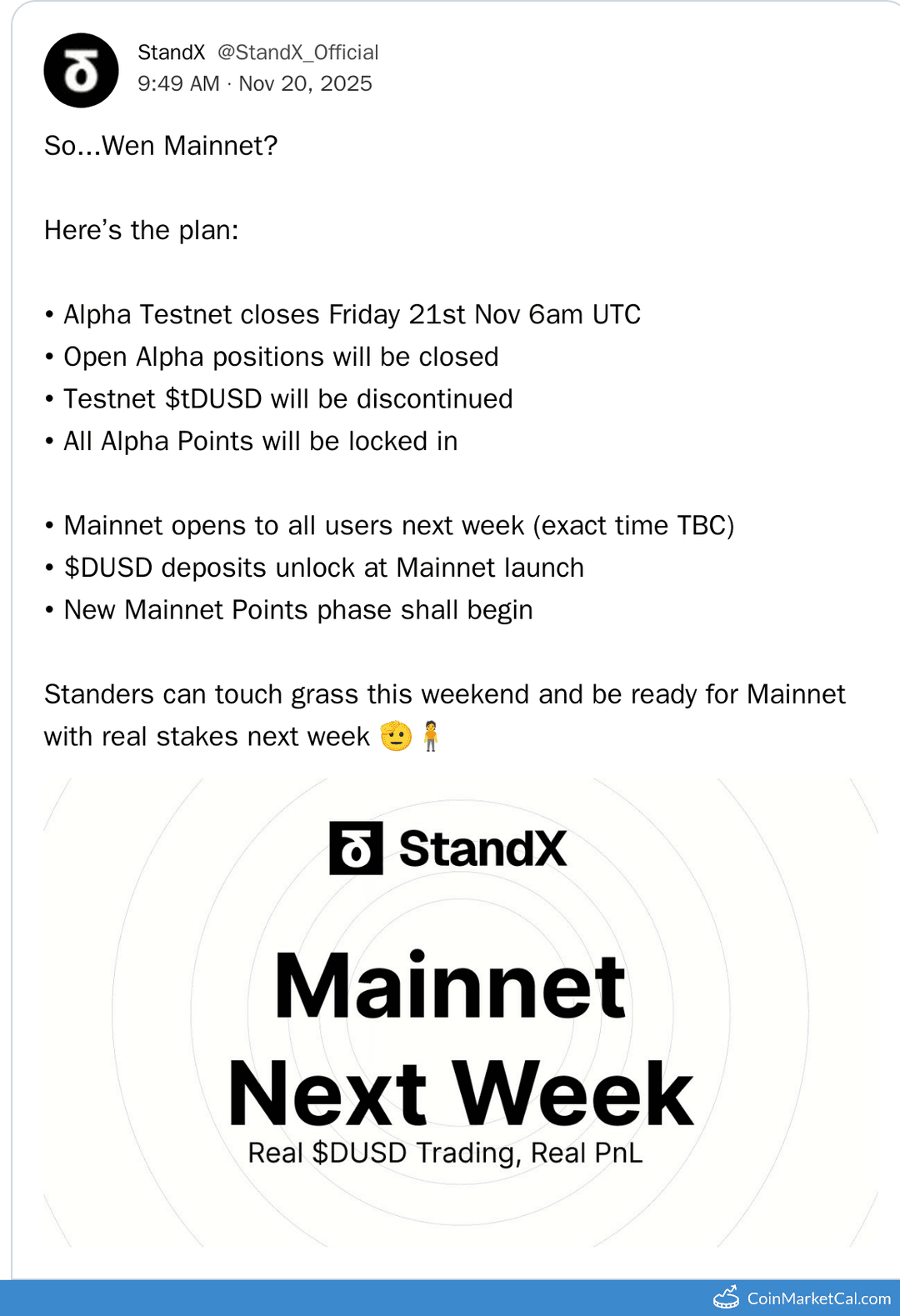 StandX Mainnet Launch with $DUSD Deposits