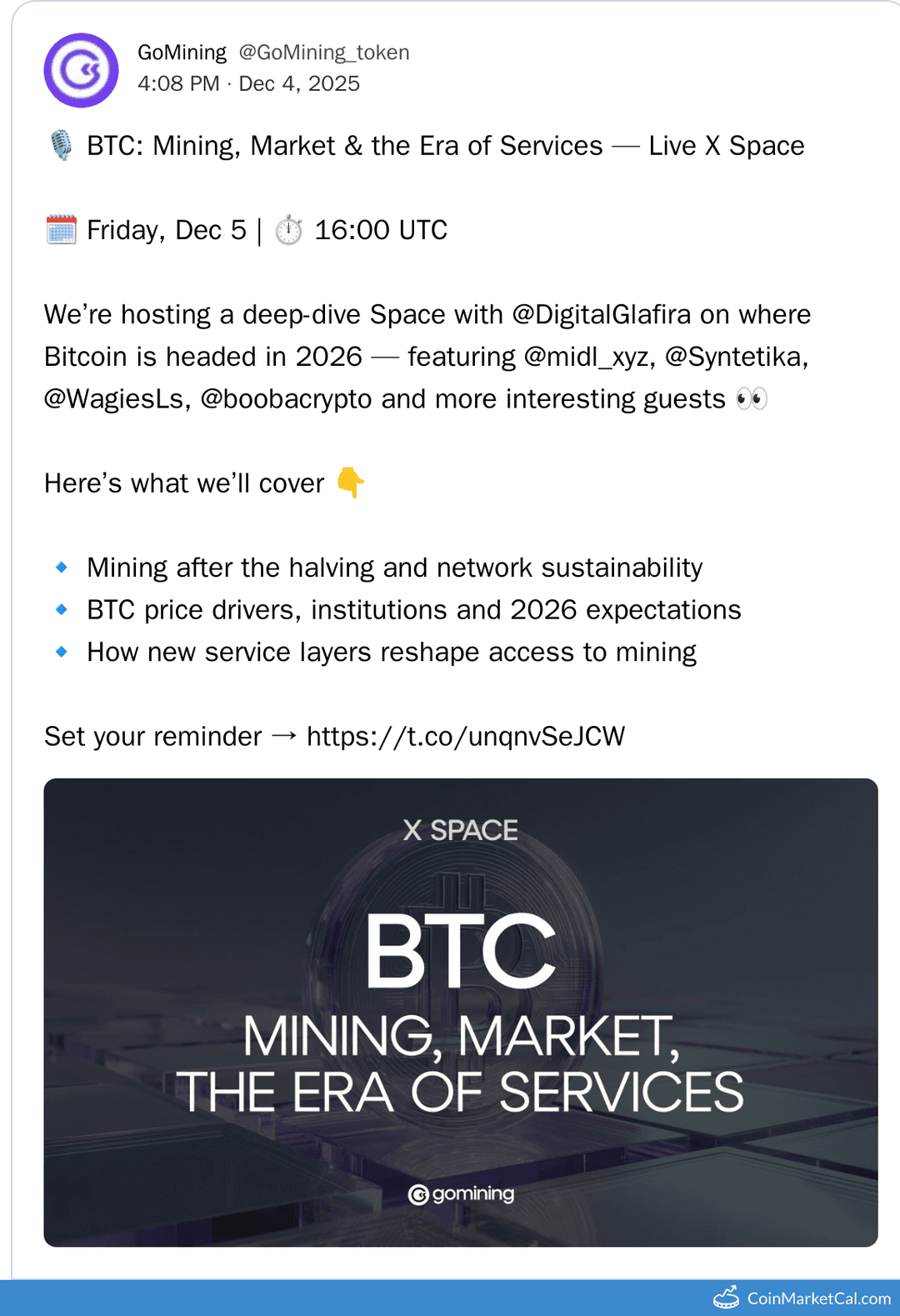 GoMining Token BTC X Space Live Event