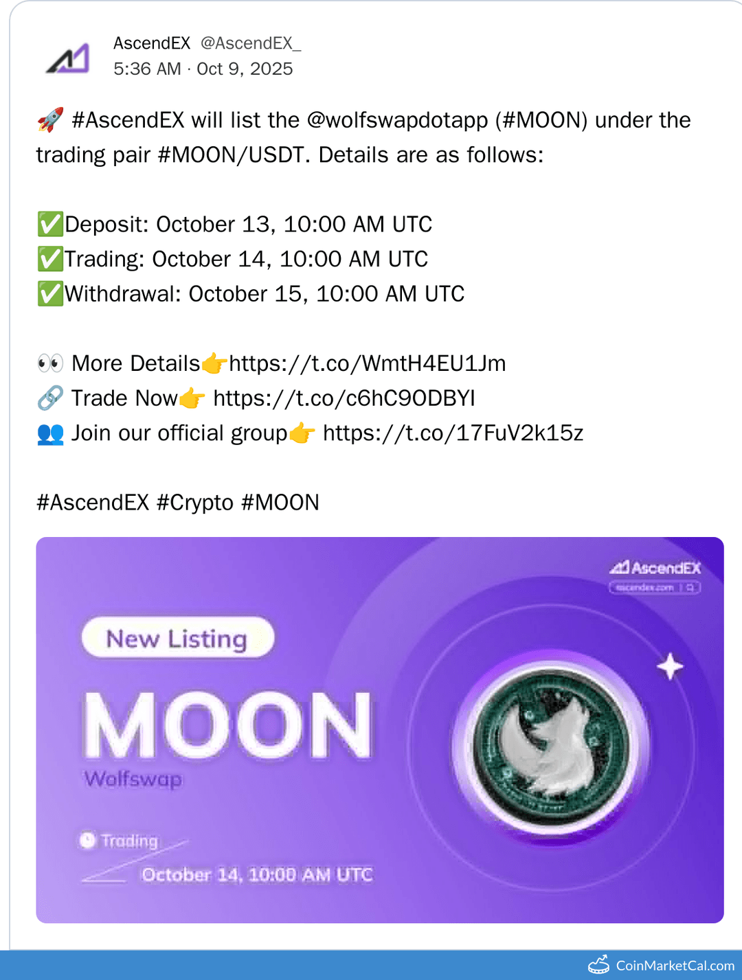 AscendEX Listing of Moonflow (MOON)