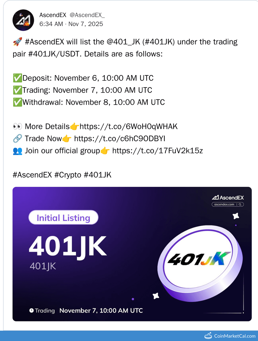 AscendEX 401JK Listing