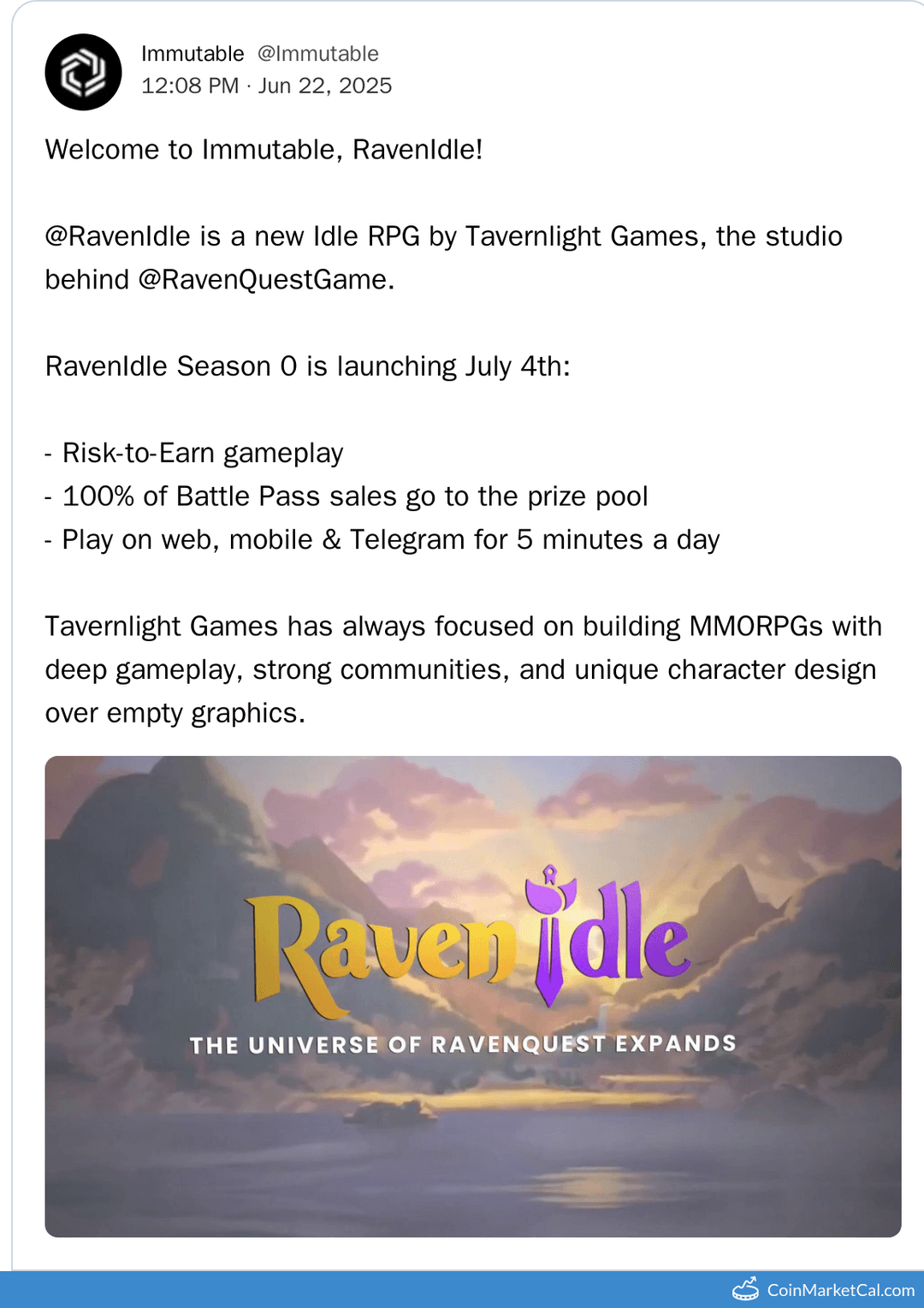 RavenIdle Launch on Immutable