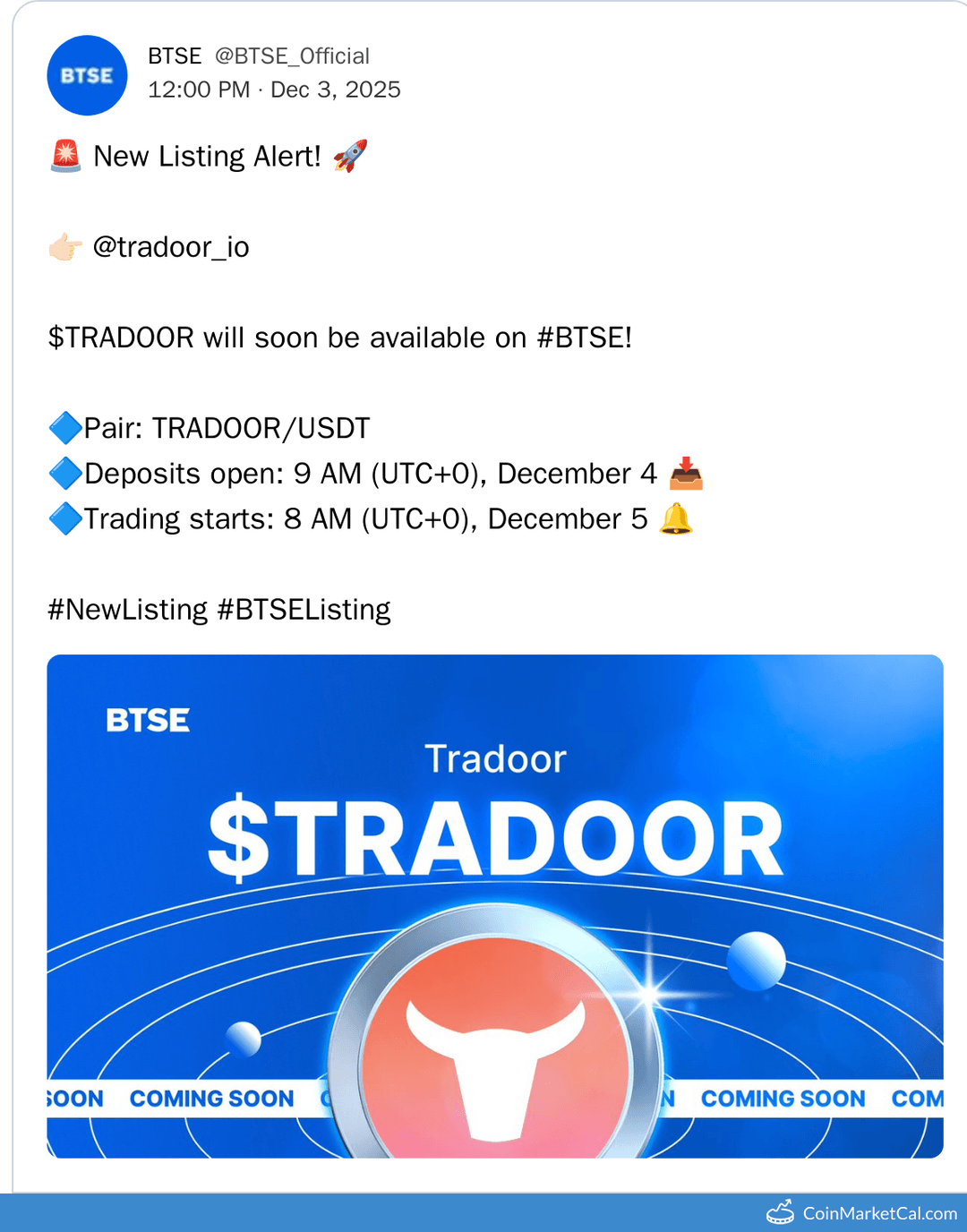 BTSE Listing of Tradoor