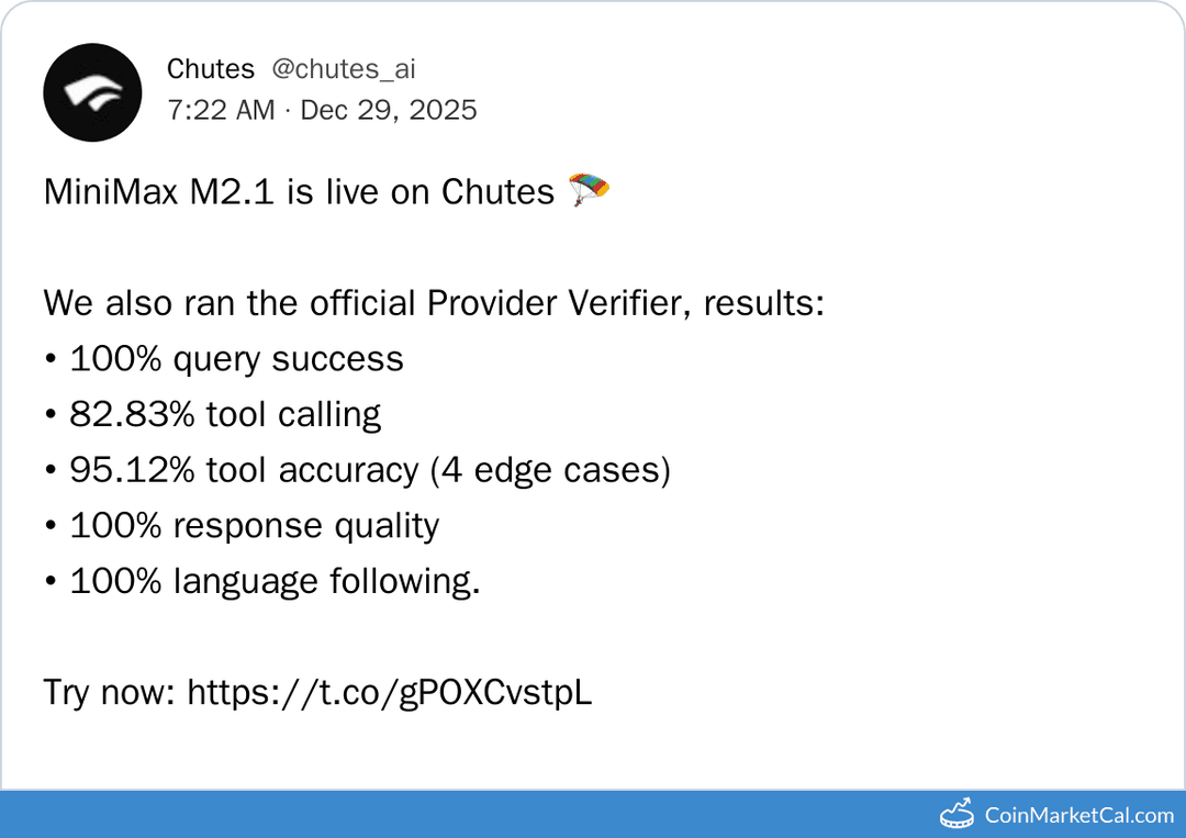 Chutes MiniMax M2.1 Live Release